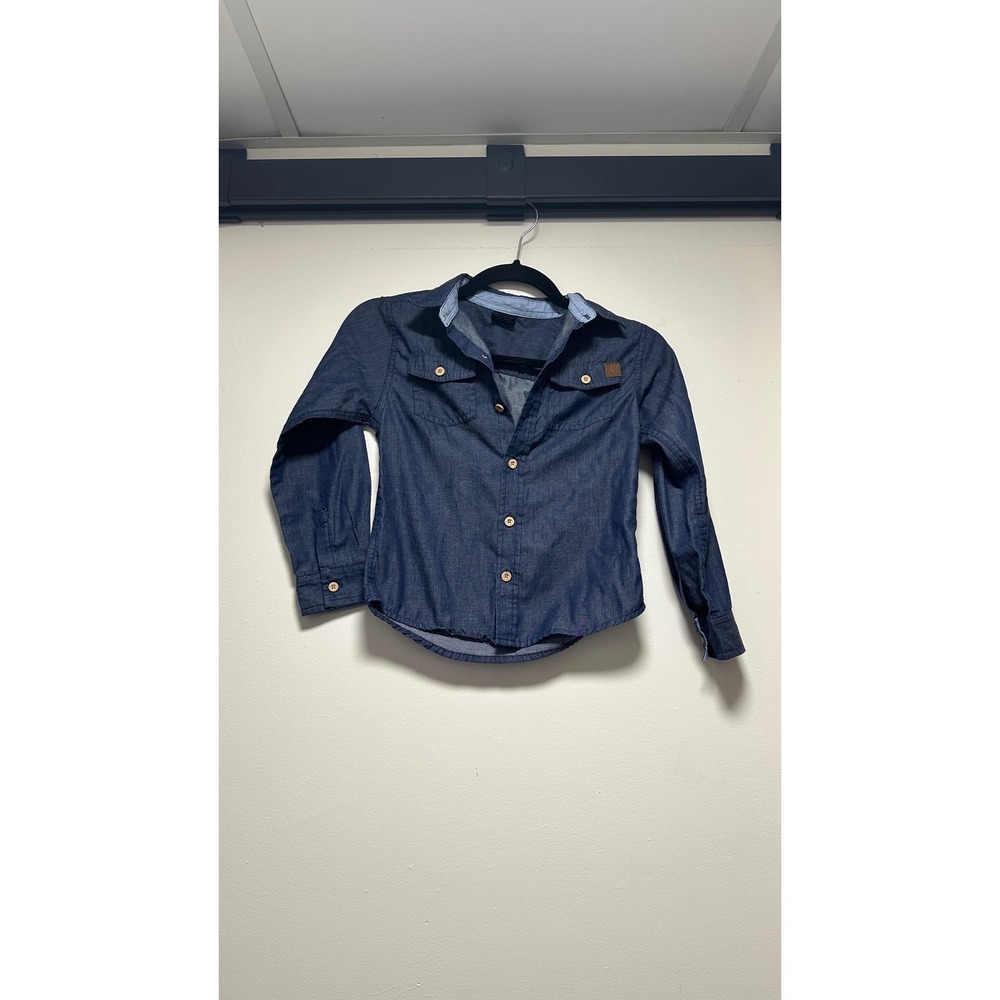 American Hawk Boys Dark Wash Chambray Long Sleeve Button Down Shirt Size 7